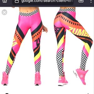 Zumba Faster Better Ankle Leggings size Small Spicy Gumball Pink Yellow NWT